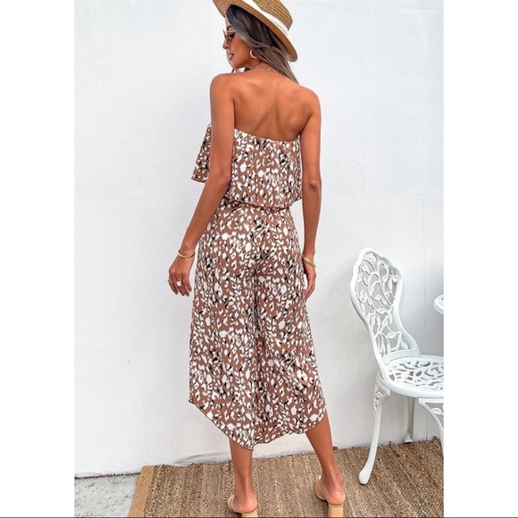 Brown Animal Print Strapless Jumpsuit - Picture 4 of 5